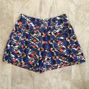 Blue High Waisted Patterned Shorts